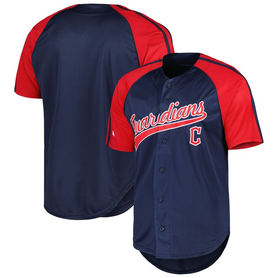 Men Cleveland Guardians Stitches Navy Team Button Down Raglan Replica MLB Jersey->customized mlb jersey->Custom Jersey